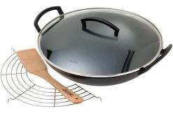 Spring Wok En Fonte Avec Couvercle En Verre, 35 Cm