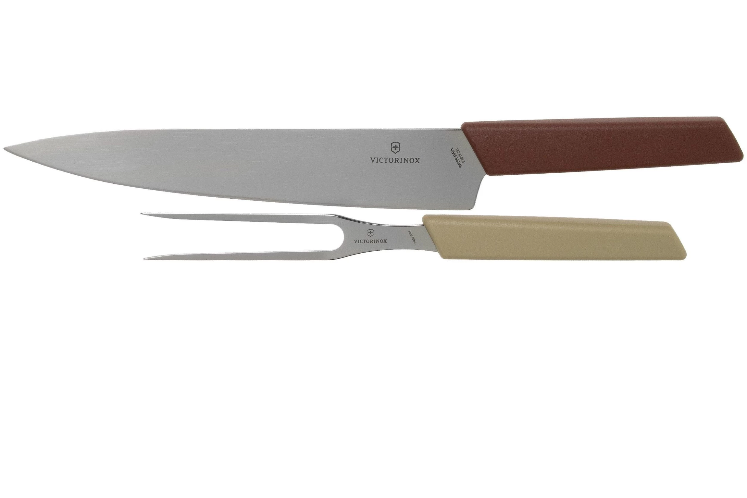 Victorinox Swiss Modern Couteau à Trancher Et Fourchette à Viande, Rouge Et Beige 1 Victorinox Swiss Modern Couteau à Trancher Et Fourchette à Viande, Rouge Et Beige